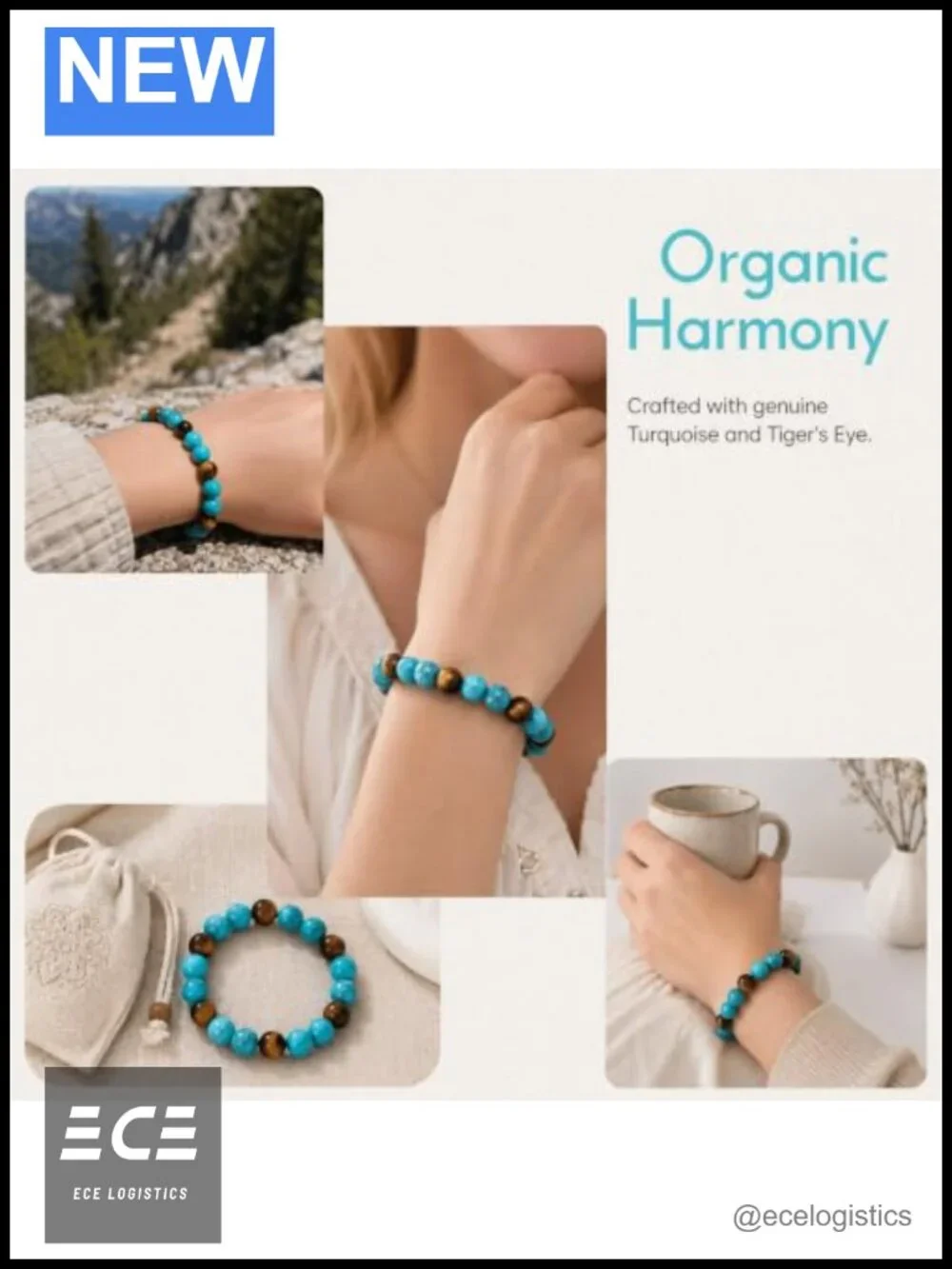 Natural Turquoise Tiger's Eye Beaded Stretch Bracelet Gift for Women